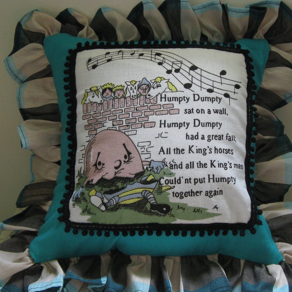 Humpty Dumpty Pillow Cover Handcrafted Humpty Dmpty Vintage Hankie Pillow Cover